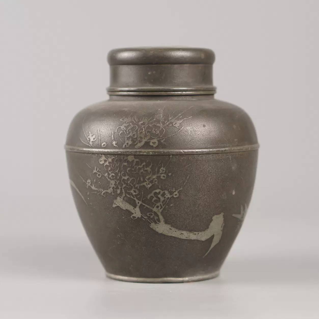 御錫屋天下一美作守款 一刀老人彫 古錫 茶壷18.5cm 茶心壺 茶入