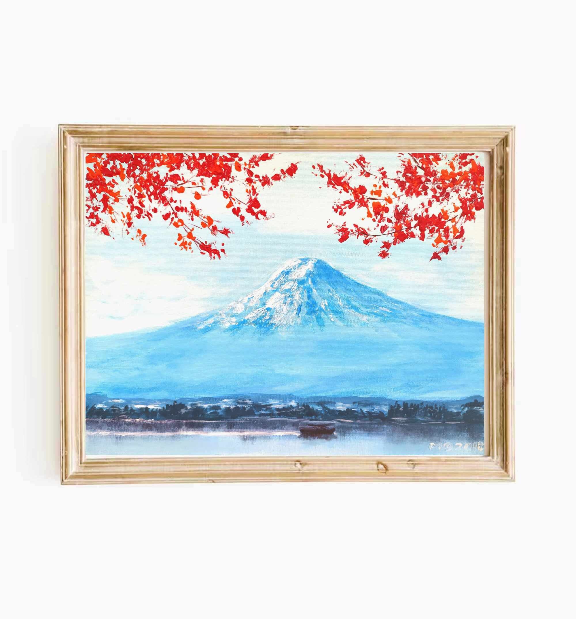 真作 富士山 赤富士Mt.Fuji 額装Japanese painting 真作 富士山 赤富士Mt.