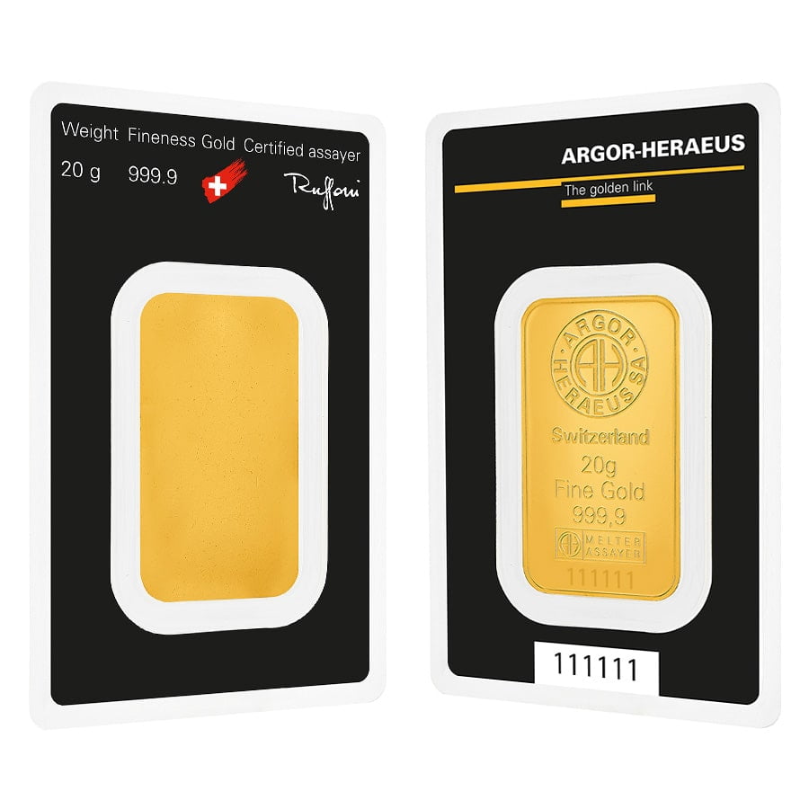 Argor Heraeus 20g Gold Bar .9999 Fine (In Assay) - Bullion