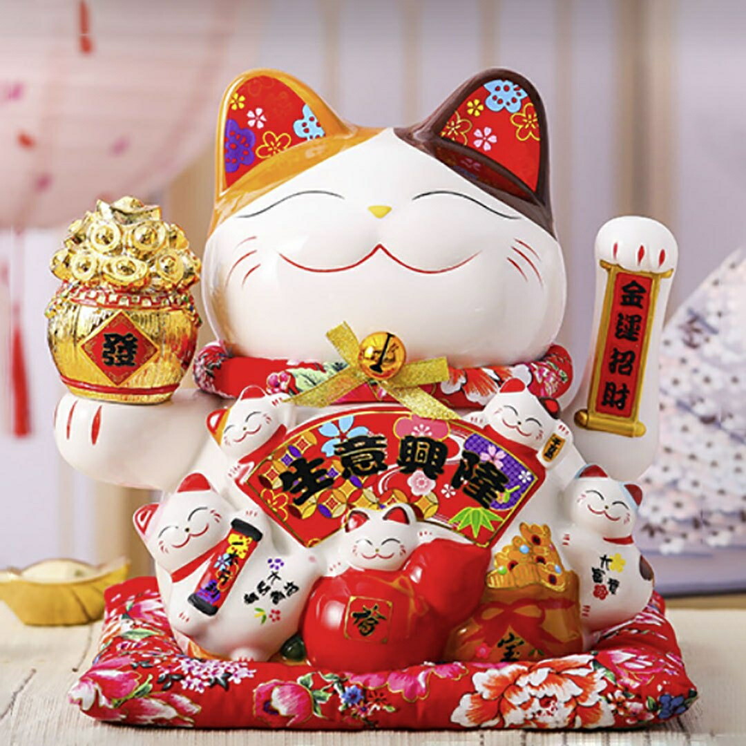 楽天市場】招き猫 置物 生意興隆 千万両 白色 陶器製 自動で手を振る