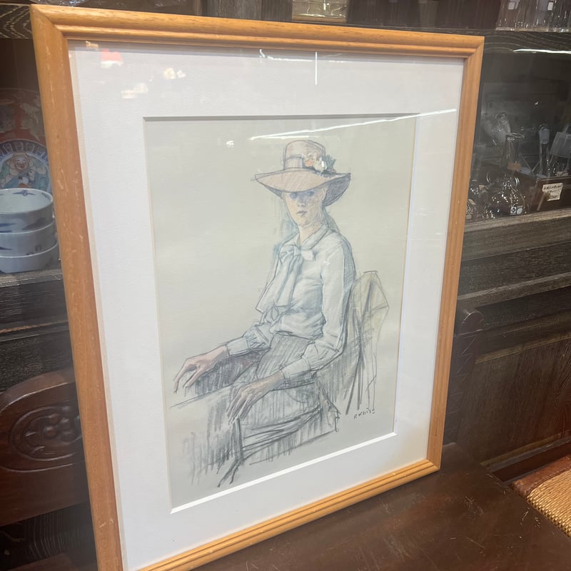 小磯良平「婦人像」額付き絵画（複製画） | アンティーク家具と喫茶