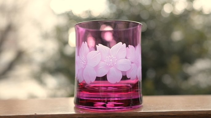 作品)サンドブラストもみじ模様のガラス花瓶 約20cm 作品