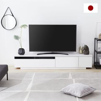 ローテレビ台(幅200cm) 日本製 大理石柄 収納・コード穴付き 完成品