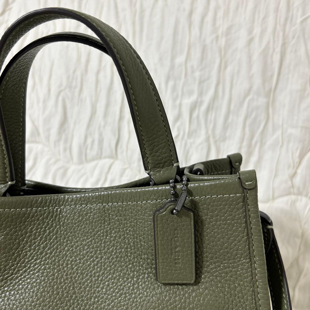 コーチ　オリーブグリーン レザー ショルダーバッグ