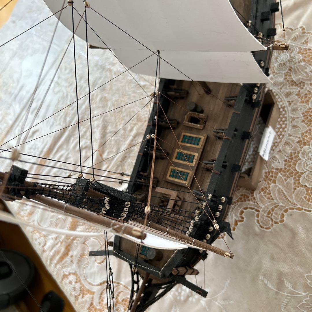木製帆船模型　船台付き (帆船part2-T) (全てハンドメイド)