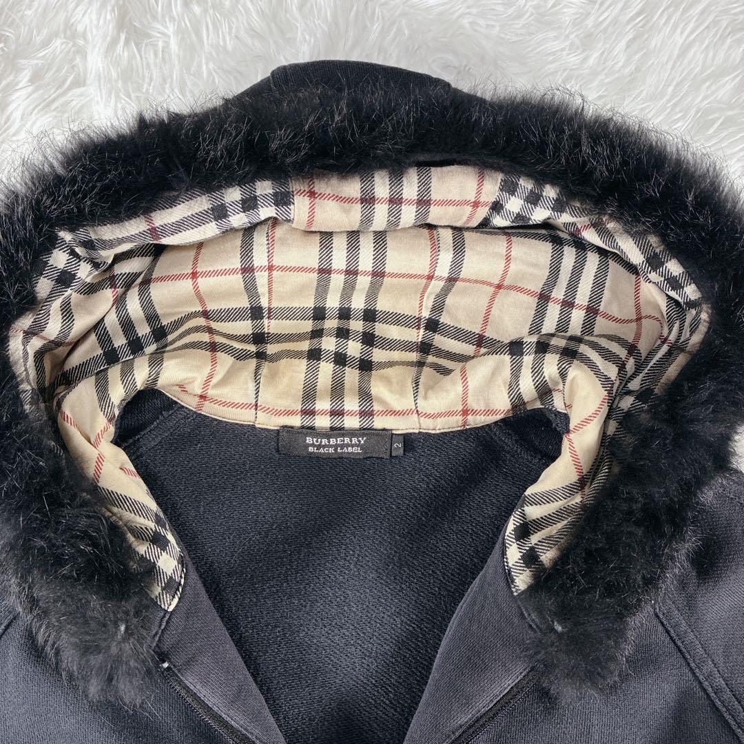 大人気 バーバリーブラックレーベル ラビットファー パーカー ノヴァチェック