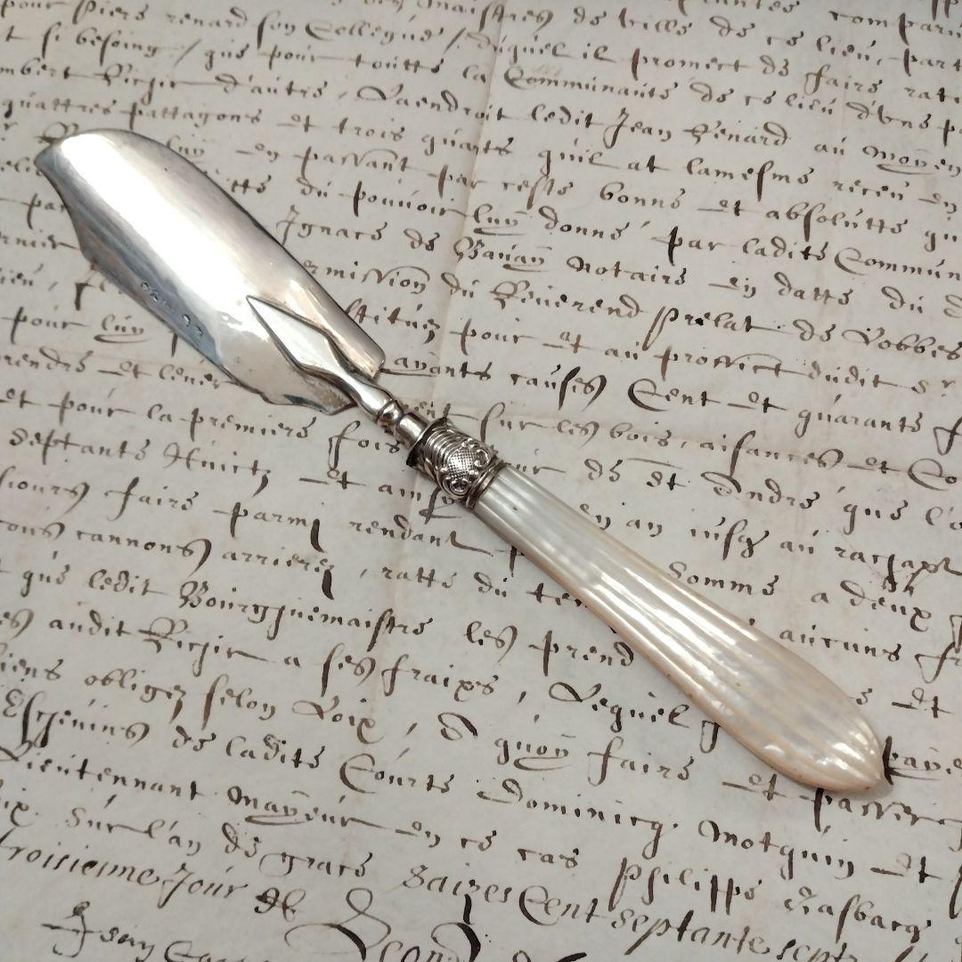 セール 純銀 ジョージアン バターナイフ マザーオブパール 1824年