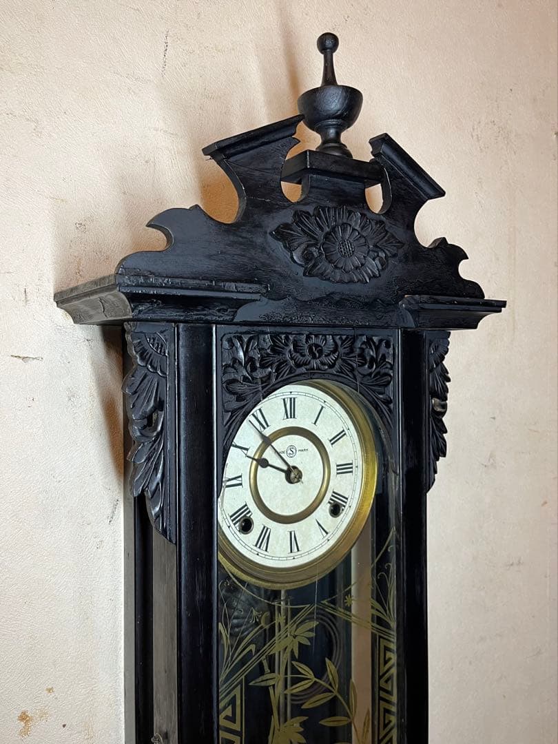 精工舎　黒塗　柱時計　古時計　振り子　ゼンマイ　ボンボン　レトロ　掛時計