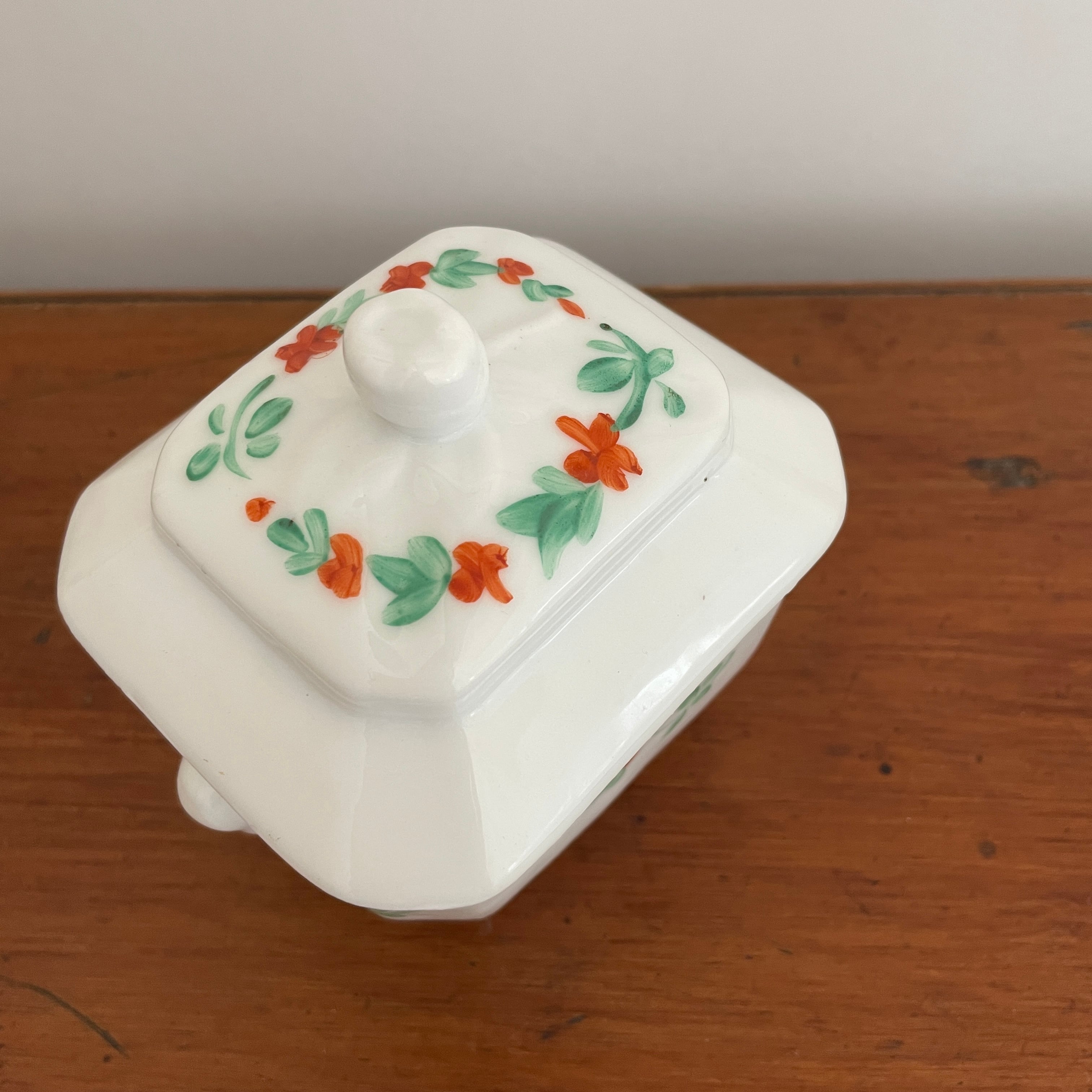 希少南フランスアンティークシュガーポット女性フィギュア付きガラス