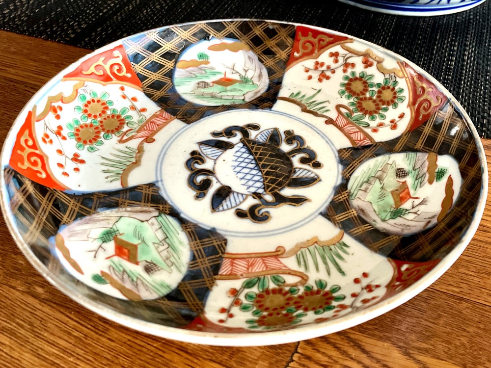 江戸時代中期・古伊万里「魚型染付豆皿」骨董・希少 古伊万里 柿