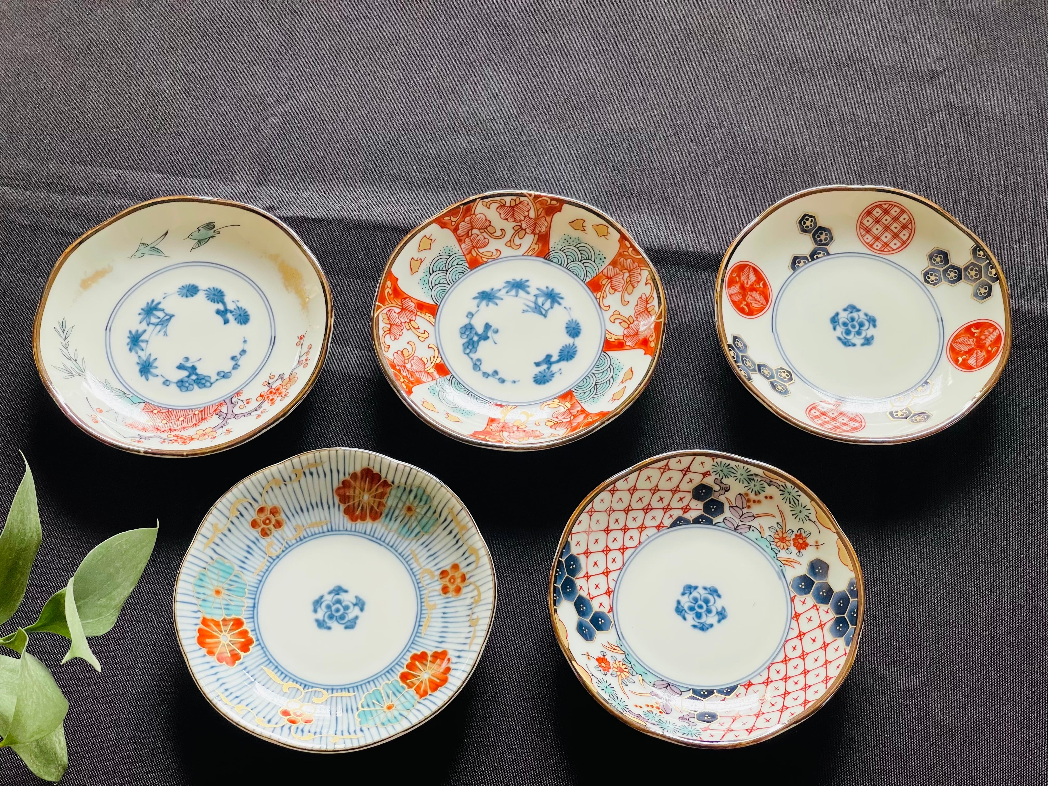 小皿 5枚 染付 希少柄 UFO 大珍品 江戸 明治 古伊万里 小皿 5枚 染付