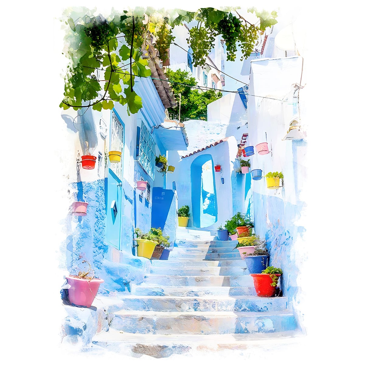 絵画 風景画(街並み) モロッコ・シャウエン インテリアアート額付き