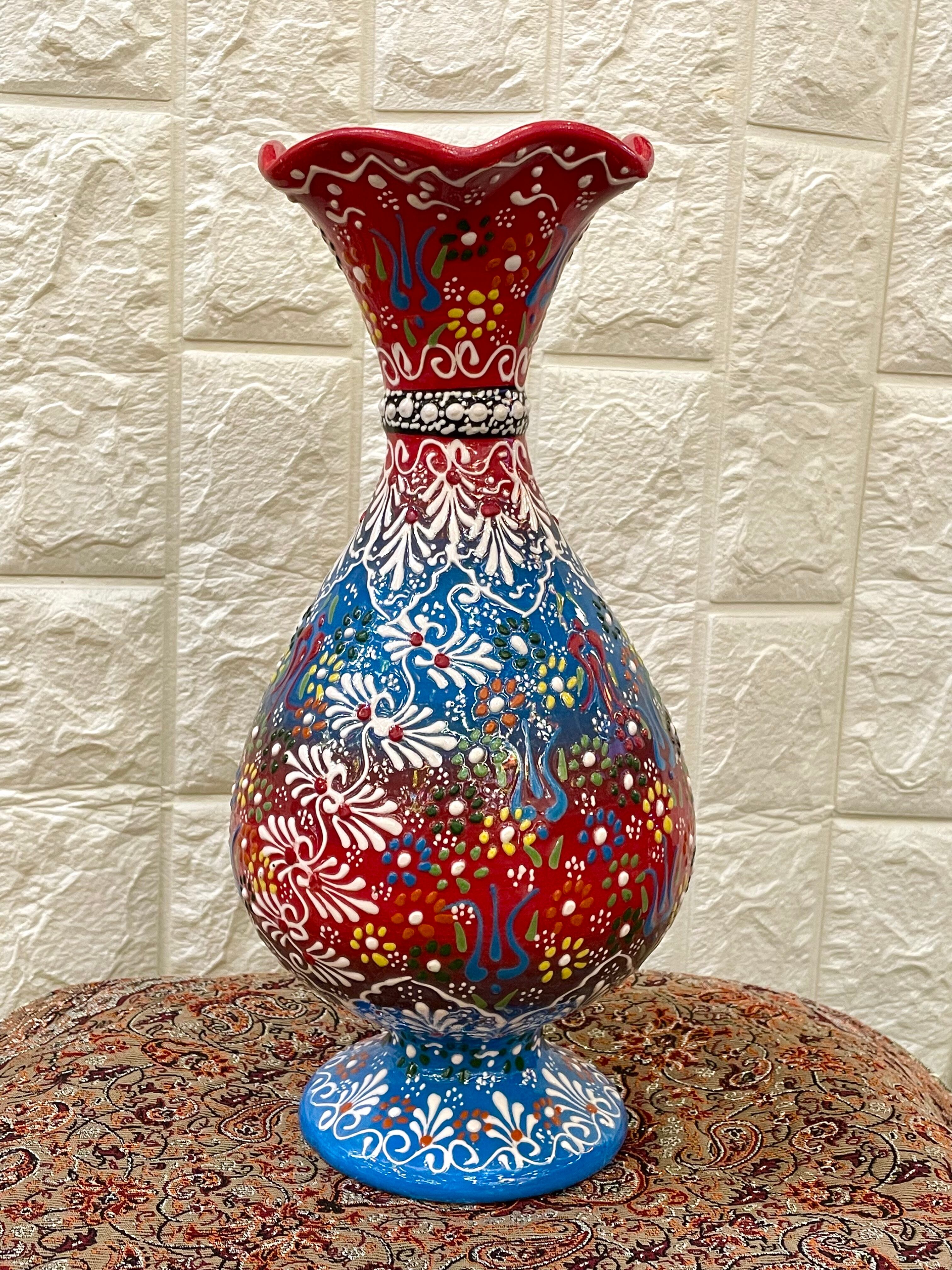 陶器製の風景花瓶 約30cm 中国風風景画 陶器花瓶 中国風風景