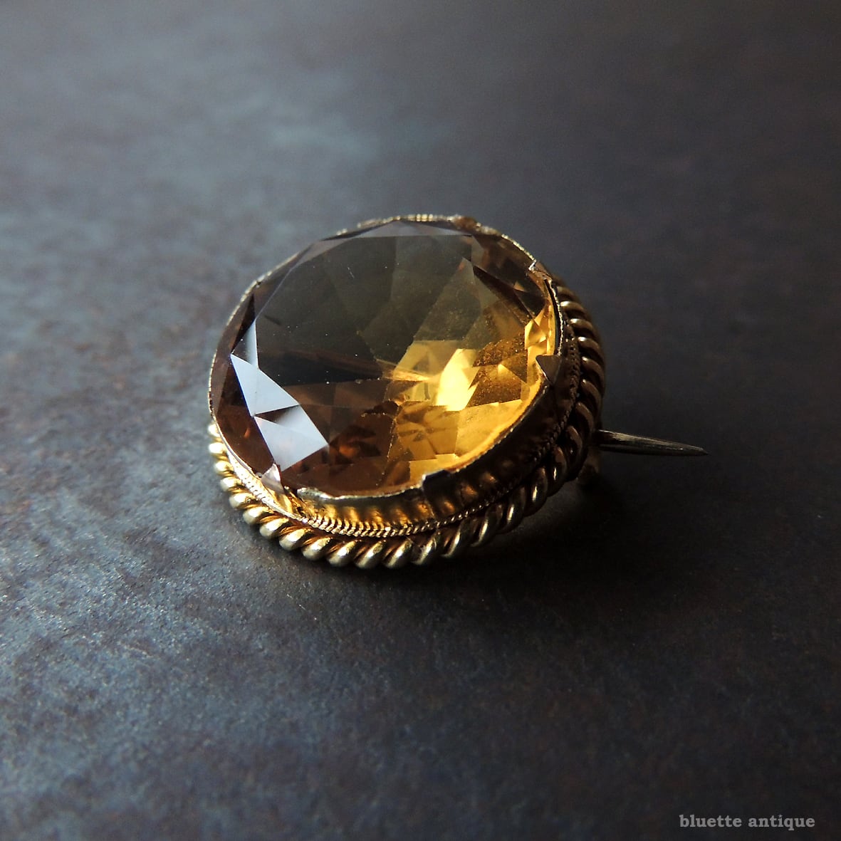 英国アンティークジュエリー 15ctゴールド 天然シトリン ブローチ