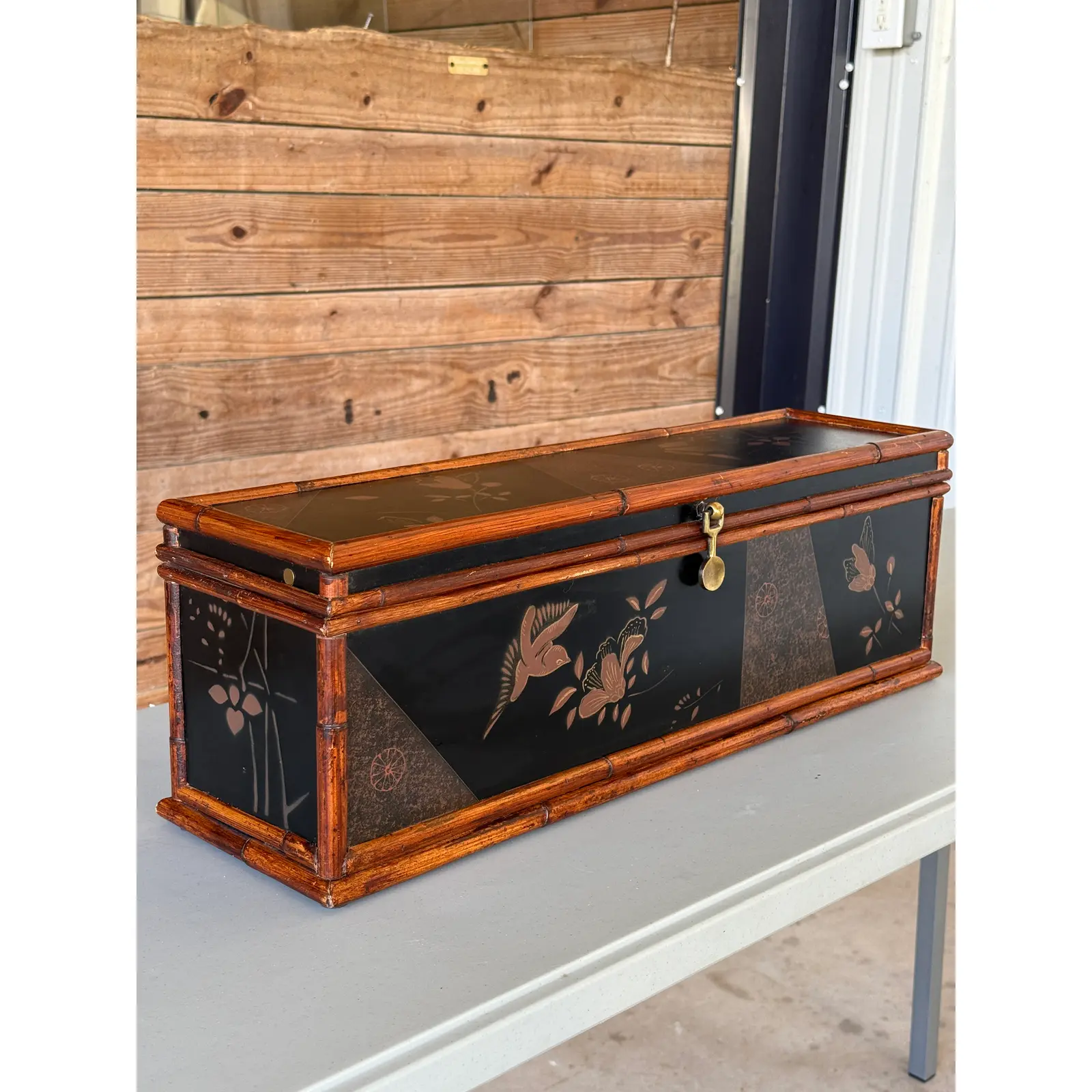 Palecek Faux Bamboo & Black Lacquered Decorative Storage Box