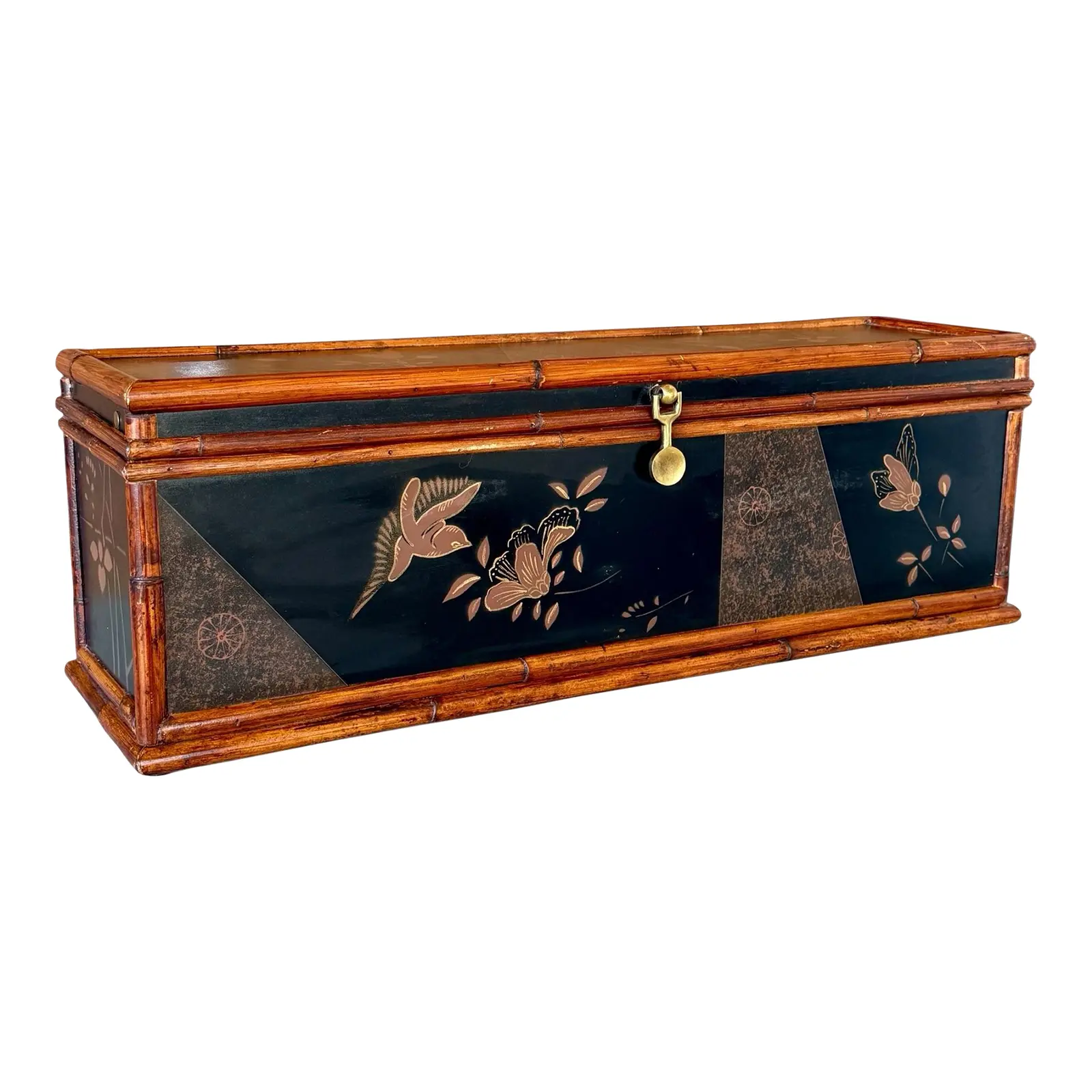 Palecek Faux Bamboo & Black Lacquered Decorative Storage Box