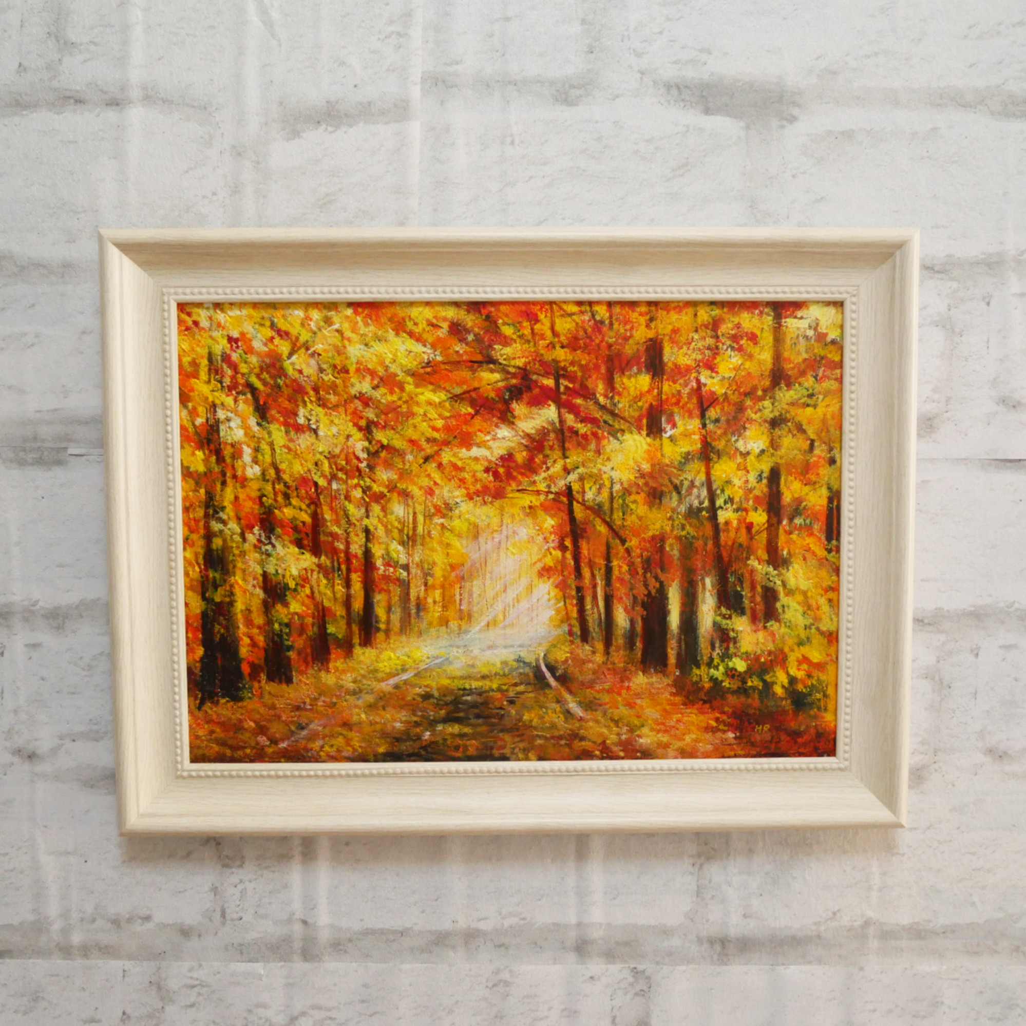 銀杏と御社橋油絵額縁付き