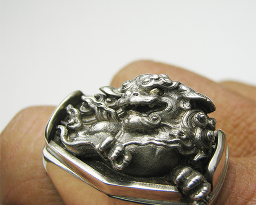 阿形】木鼻獅子 リング 大きめ 3Dスキャン 龍棲～りゅうのすみか 彫金
