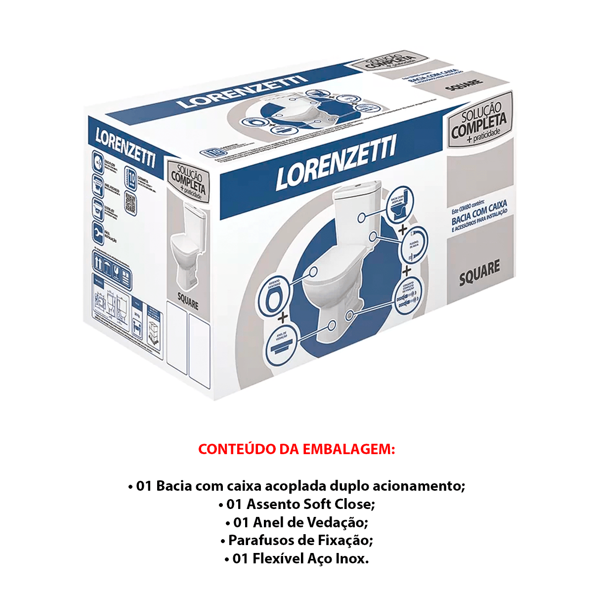 Kit Bacia Com Caixa Acoplada Lorenzetti Square 3/6l Completo